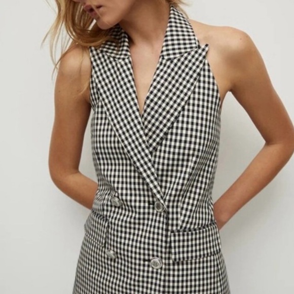 Veronica Beard Enfield Gingham Notched Lapel Double Breasted Vest Top Size 12 - Picture 3 of 16